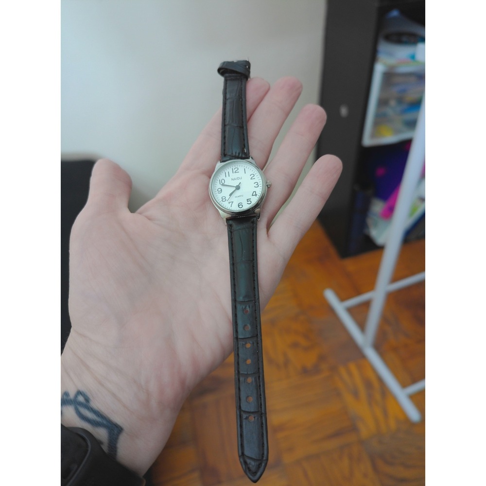 Naidu Quartz Watch Women OS Black Excellent Faux‎ Leather Croc Embossed Analog